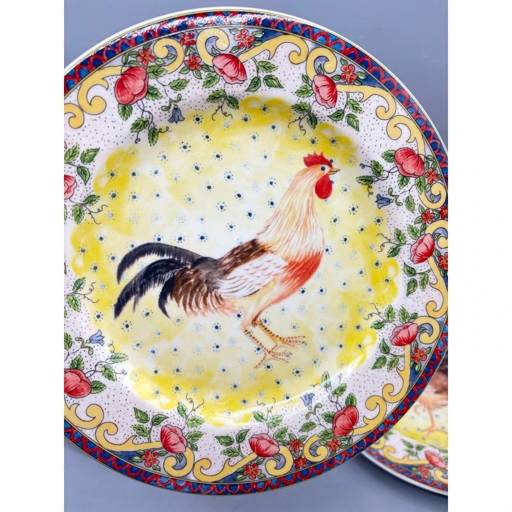 4 Pc American Atelier‎ Petite Provence Rooster Ceramic Plates Salad 8 In